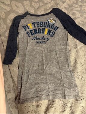 CCM Pittsburgh Penguins Long Sleeve Raglan Tee - Gray & Navy with Yellow Accent